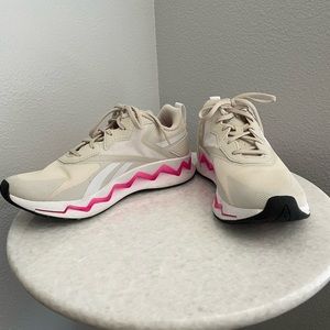 Reebok sneakers, hot pink zig zag detail, size 9, worn twice